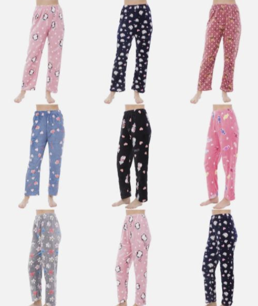 4 Pack Womens Plush Pajama Pants Assorted Designs  Loungewear Nightwear Womenswear Soft