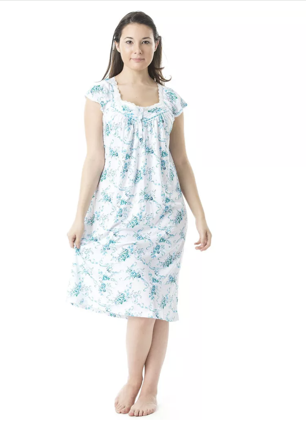 Pretty Woman  100% Cotton Green Nightgown Short Sleeve Sleep Nightshirt