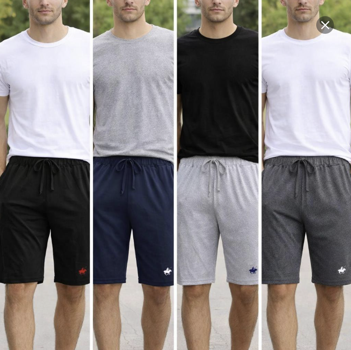 Men's 4 Pack Cotton Shorts with 2 Pockets & Drawstring Lounge Wear