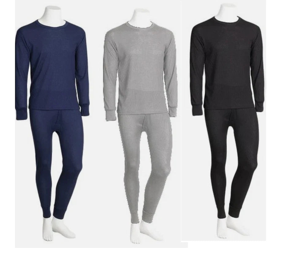 Mens 2 Pack Set Cotton Thermal-Comfortable Long Sleeve Top & Bottom