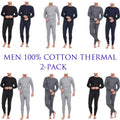 Mens 2 Pack Set Cotton Thermal-Comfortable Long Sleeve Top & Bottom