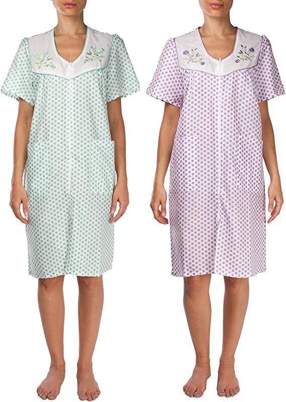 2 Pack Womens Shift Duster Housekeeping Zipper Front Dress - Medium to 3XL
