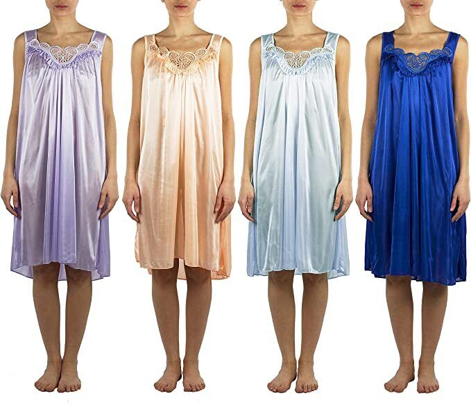4 Pack of Silky Lace Accent Sheer Nightgowns - Medium to 4X