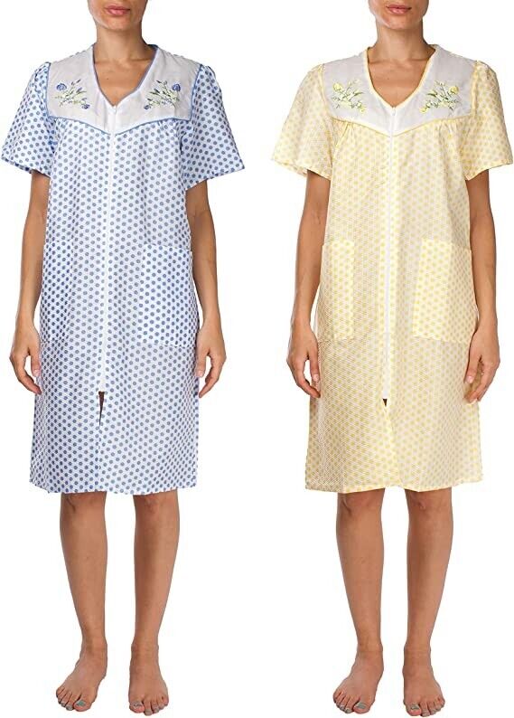 2 Pack Womens Shift Duster Housekeeping Zipper Front Dress - Medium to 3XL