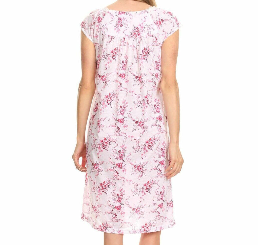 Pretty Woman Pink Nightgown 100% Cotton Short Sleeve Sleep Nightshirt