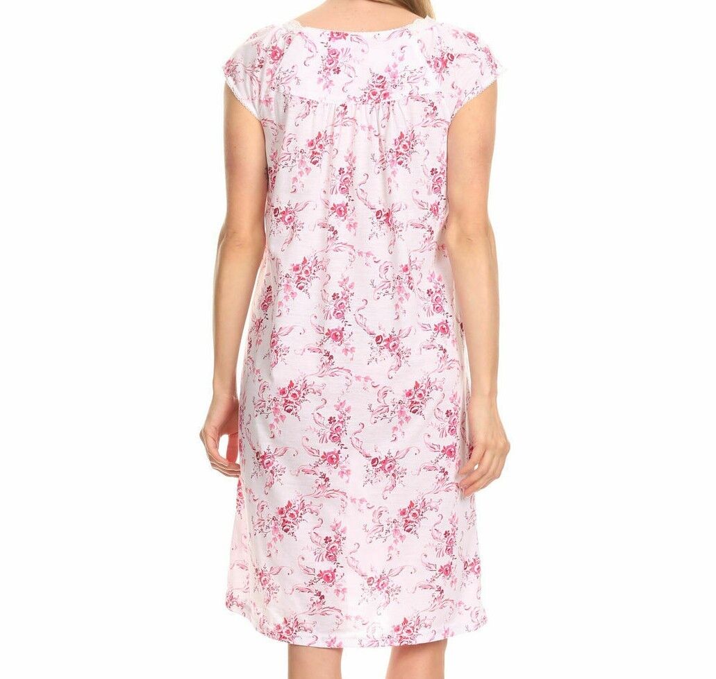 Pretty Woman Pink Nightgown 100% Cotton Short Sleeve Sleep Nightshirt