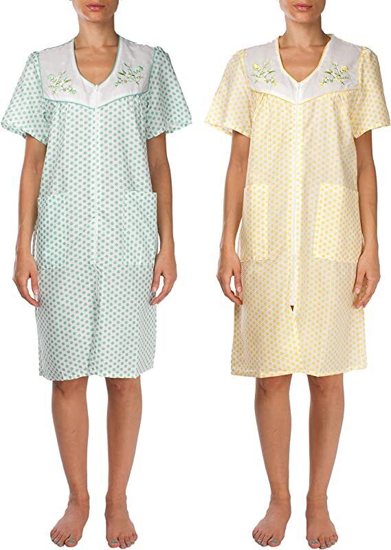 2 Pack Womens Shift Duster Housekeeping Zipper Front Dress - Medium to 3XL