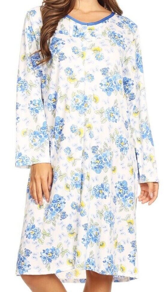 Blue 6007 Women Nightgown Sleepwear Pajamas Woman Long Sleeve Sleep Nightshirt