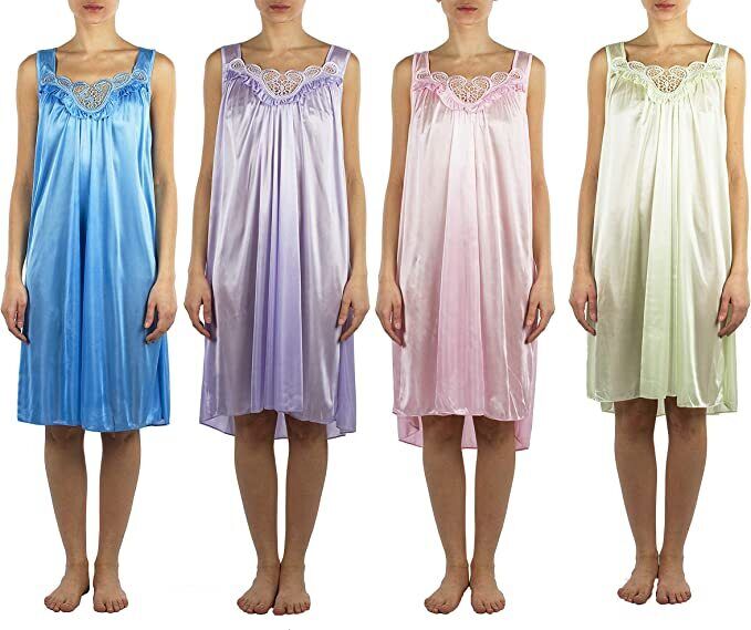 4 Pack of Silky Lace Accent Sheer Nightgowns - Medium to 4X