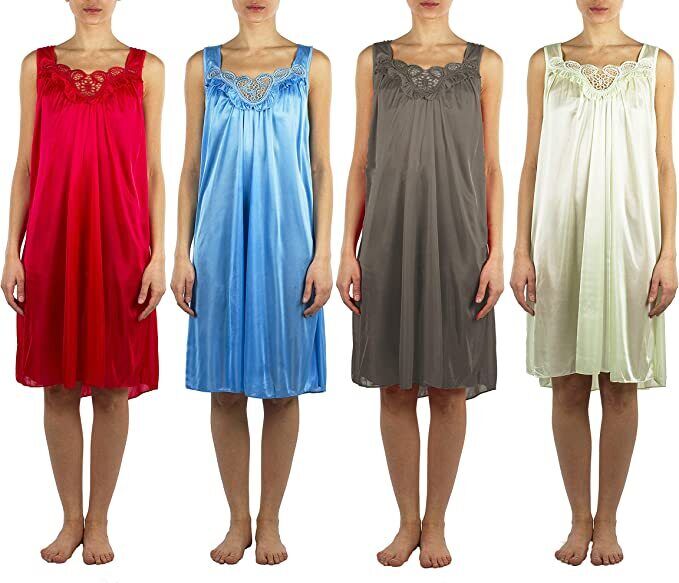4 Pack of Silky Lace Accent Sheer Nightgowns - Medium to 4X