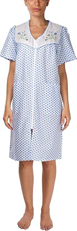 Womens Blue Shift Duster Housekeeping Zipper Front Dress - Medium to 3X