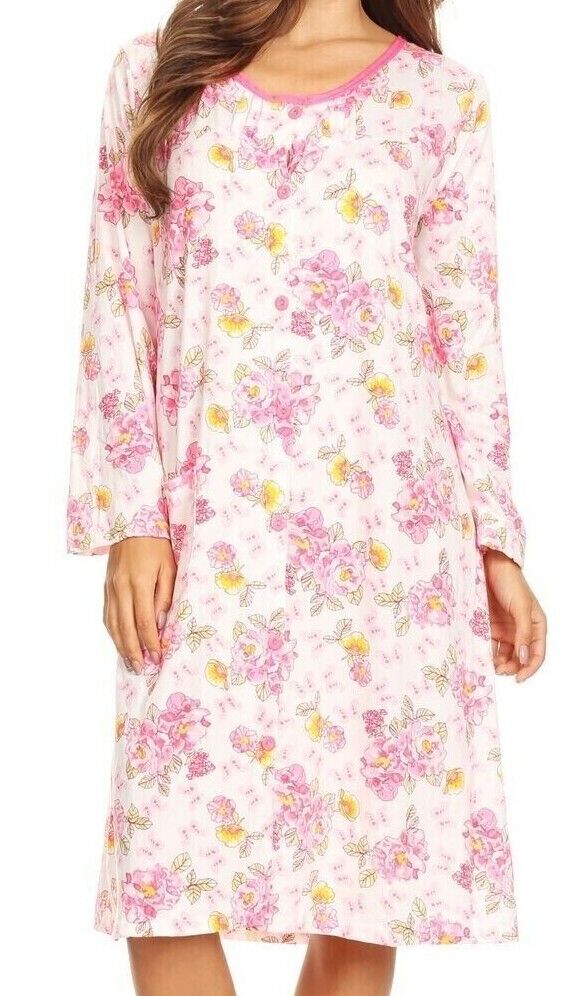 Pink 6007 Women Nightgown Sleepwear Pajamas Woman Long Sleeve Sleep Nightshirt