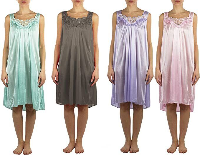 4 Pack of Silky Lace Accent Sheer Nightgowns - Medium to 4X