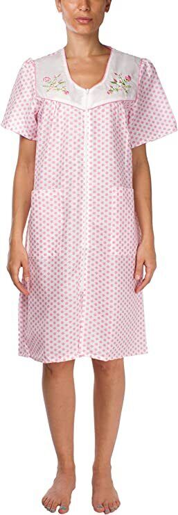 Womens Pink Shift Duster Housekeeping Zipper Front Dress - Medium to 3X