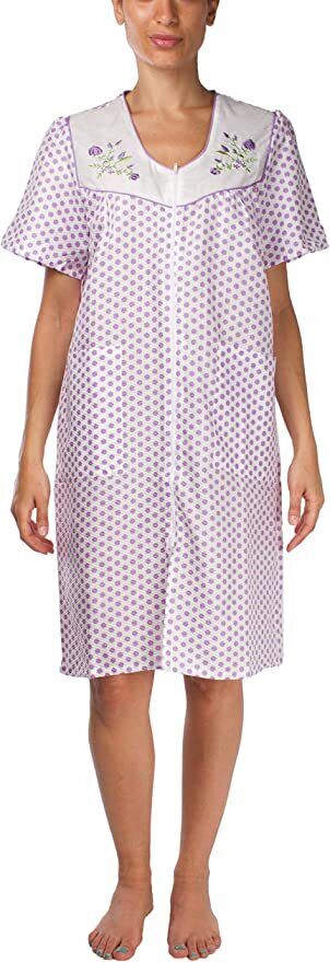 Womens Purple Shift Duster Housekeeping Zipper Front Dress - Medium to 3X