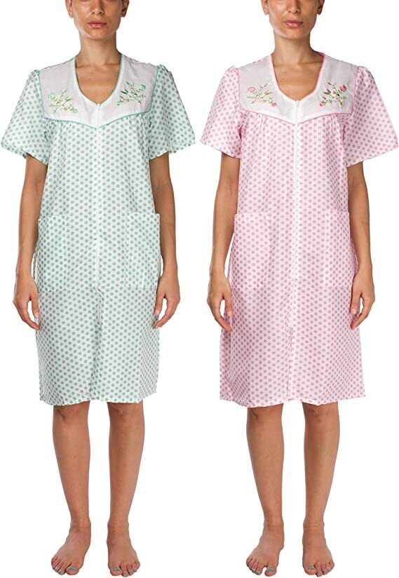 2 Pack Womens Shift Duster Housekeeping Zipper Front Dress - Medium to 3XL