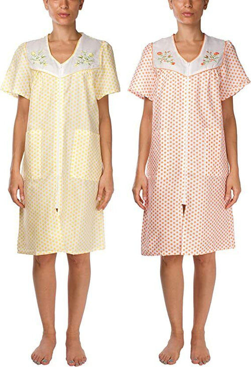 2 Pack Womens Shift Duster Housekeeping Zipper Front Dress - Medium to 3XL