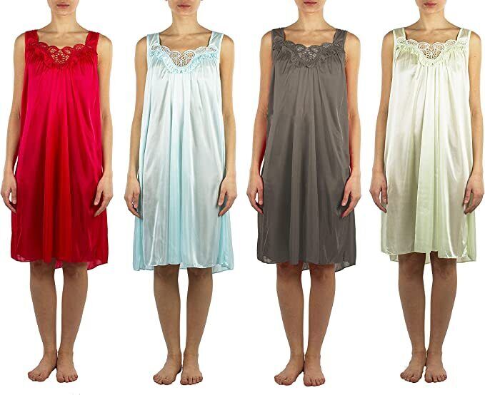 4 Pack of Silky Lace Accent Sheer Nightgowns - Medium to 4X
