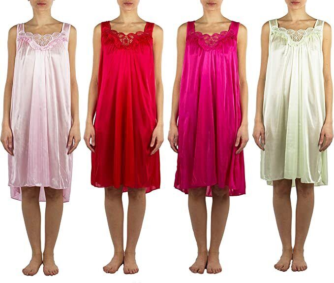 4 Pack of Silky Lace Accent Sheer Nightgowns - Medium to 4X