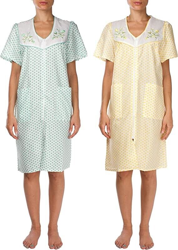 2 Pack Womens Shift Duster Housekeeping Zipper Front Dress - Medium to 3XL