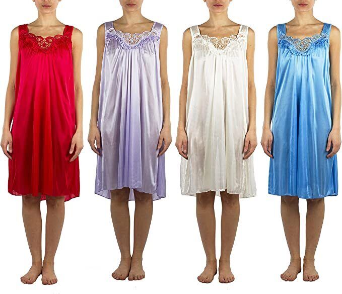 4 Pack of Silky Lace Accent Sheer Nightgowns - Medium to 4X