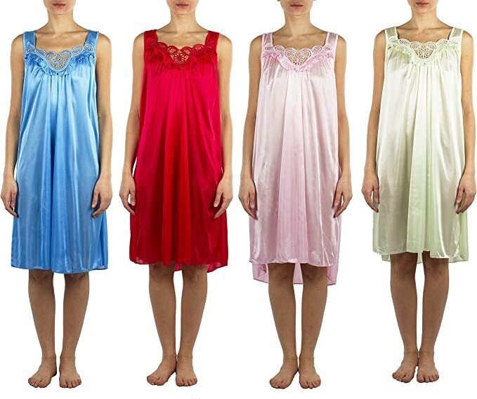 4 Pack of Silky Lace Accent Sheer Nightgowns - Medium to 4X