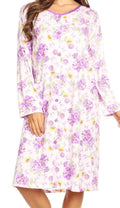 Purple 6007 Women Nightgown Sleepwear Pajamas Woman Long Sleeve Sleep Nightshirt