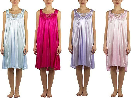4 Pack of Silky Lace Accent Sheer Nightgowns - Medium to 4X