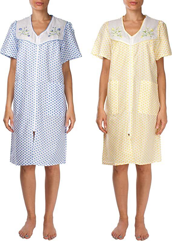 2 Pack Womens Shift Duster Housekeeping Zipper Front Dress - Medium to 3XL