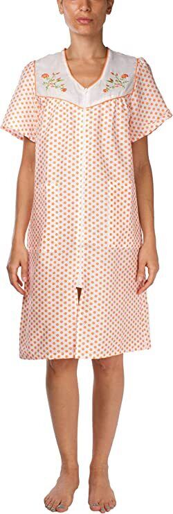 Womens Orange Shift Duster Housekeeping Zipper Front Dress - Medium to 3X