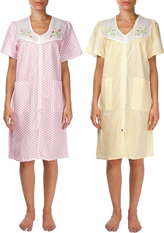 2 Pack Womens Shift Duster Housekeeping Zipper Front Dress - Medium to 3XL