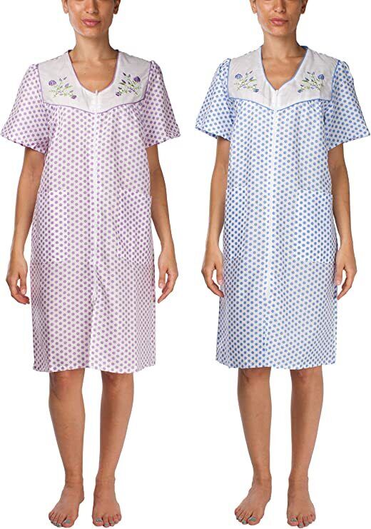 2 Pack Womens Shift Duster Housekeeping Zipper Front Dress - Medium to 3XL