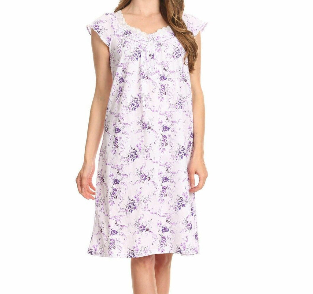Pretty Woman 100% Cotton Purple Nightgown Short Sleeve Sleep Nightshirt