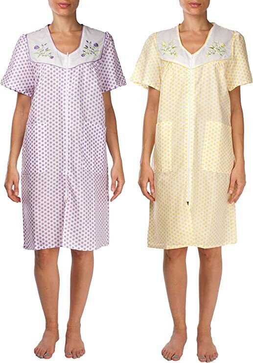 2 Pack Womens Shift Duster Housekeeping Zipper Front Dress - Medium to 3XL