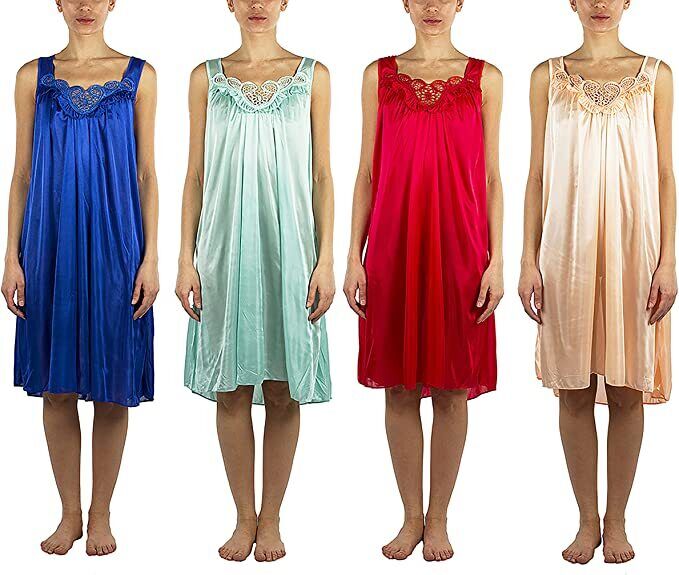 4 Pack of Silky Lace Accent Sheer Nightgowns - Medium to 4X