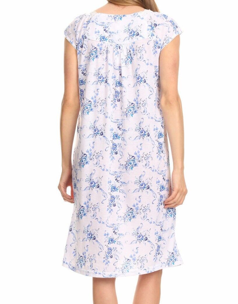 Pretty Woman  100% Cotton Blue Nightgown Short Sleeve Sleep Nightshirt