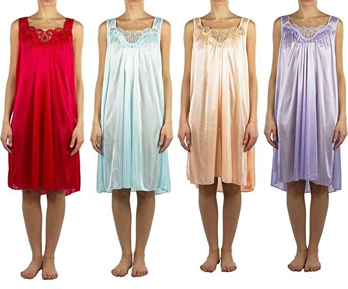 4 Pack of Silky Lace Accent Sheer Nightgowns - Medium to 4X